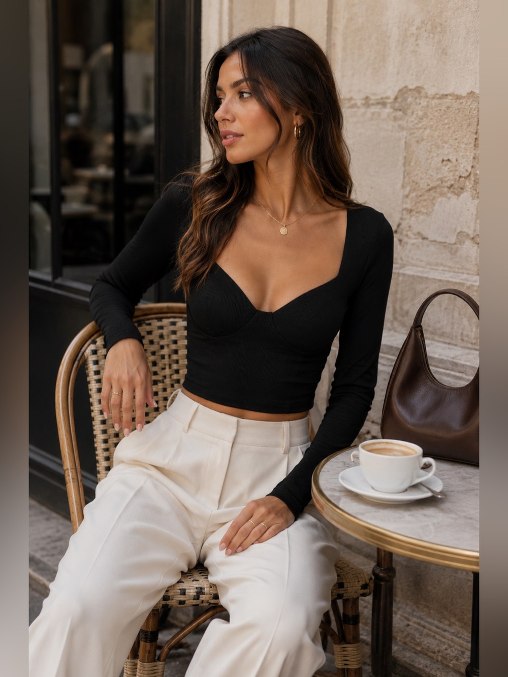 Brave Soul Black Sweetheart‎ Neckline Ribbed Top Quiet Luxury M